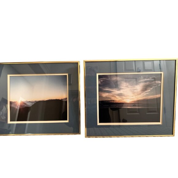 Framed Nautical Y2K Photography Prints With Gold-Toned Metal Frames & Blue Matte